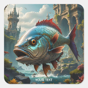 Pegatina Cuadrada Fantasía Cute Fish Sea Ruedas