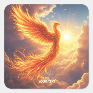 Pegatina Cuadrada Fantasía Cute Flaming Phoenix Rises