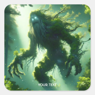 Pegatina Cuadrada Fantasía Cute Gigante Árbol Forestal