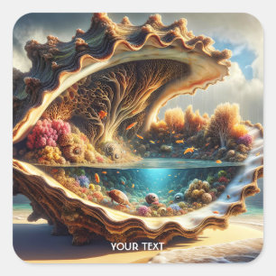 Pegatina Cuadrada Fantasía Cute Gigante Shell Sea