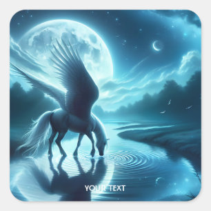 Pegatina Cuadrada Fantasía Cute Horse Wings Moon