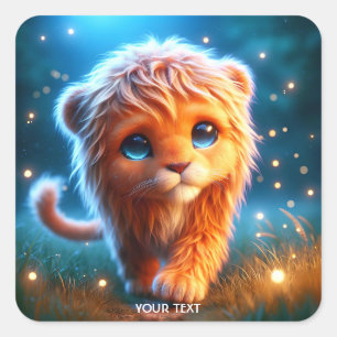 Pegatina Cuadrada Fantasía Cute Lion Cub Stars