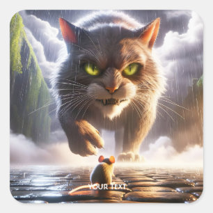Pegatina Cuadrada Fantasía Cute Ratón Y Gato