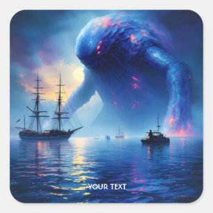 Pegatina Cuadrada Fantasía Cute Ships Sea Giant