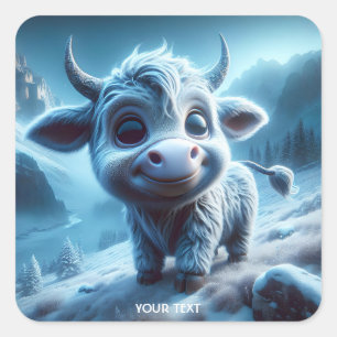 Pegatina Cuadrada Fantasía Cute Sonriente Baby Bull