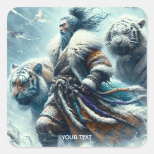 Pegatina Cuadrada Fantasía cute tigres de invierno de Samurai