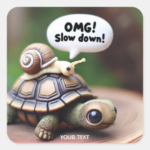 Pegatina Cuadrada Fantasía Cute Turtle Snacks Speed