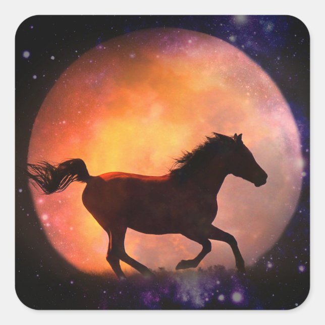 Pegatina Cuadrada Fantasía de caballos y Pegatinas de la luna (Anverso)
