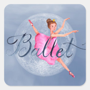 Pegatina Cuadrada Fantasía de la Luna Llena Bonito Ballet Ballerina