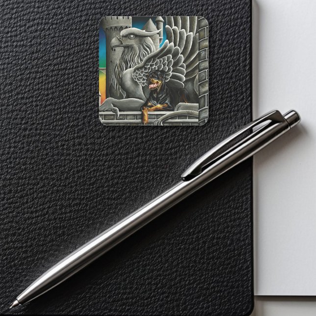 Pegatina Cuadrada Fantasía de Rottweiler Dog Gargoyle (Subido por el creador)