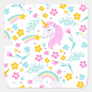 Pegatina Cuadrada Fantasía de Unicornio