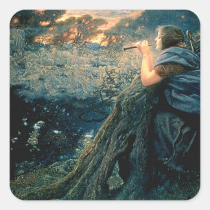 Pegatina Cuadrada “Fantasía del crepúsculo” de Edward Robert Hughes