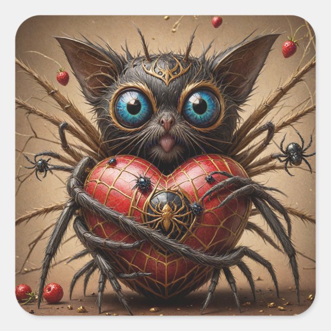 Pegatina Cuadrada Fantasía del gato de Spider (Anverso)