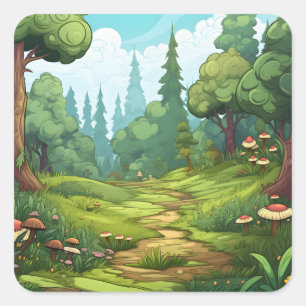 Pegatina Cuadrada Fantasía del Personalizado de la jungla alegre