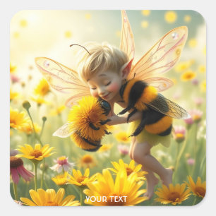 Pegatina Cuadrada Fantasía dulce flor de abeja besar