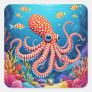 Pegatina Cuadrada Fantasía en mar de pulpo a cuadros