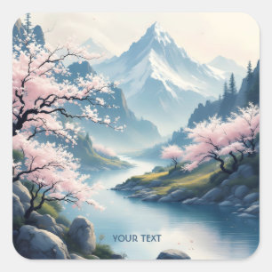 Pegatina Cuadrada Fantasía en un paisaje de primavera japonesa