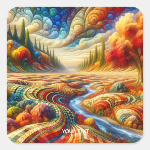 Pegatina Cuadrada Fantasía en un paisaje surrealista bajo control