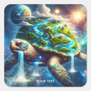 Pegatina Cuadrada Fantasía Espacio de la tortuga Cuta Tierra