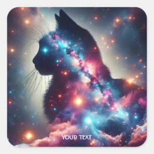 Pegatina Cuadrada Fantasía espacio reducido gatos estrellas
