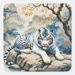 Pegatina Cuadrada Fantasía estilo chino tigre lindo