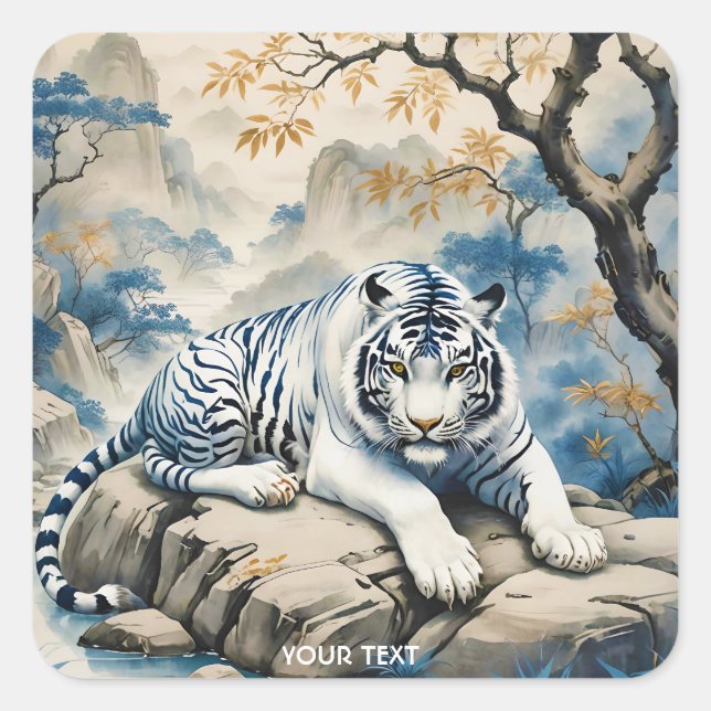 Pegatina Cuadrada Fantasía estilo chino tigre lindo (Anverso)