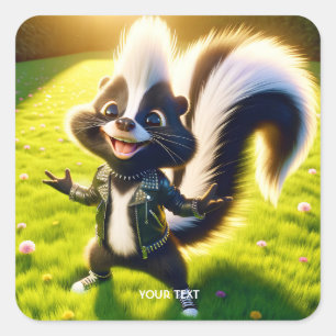 Pegatina Cuadrada Fantasía estilo Punk de zorrillo lindo