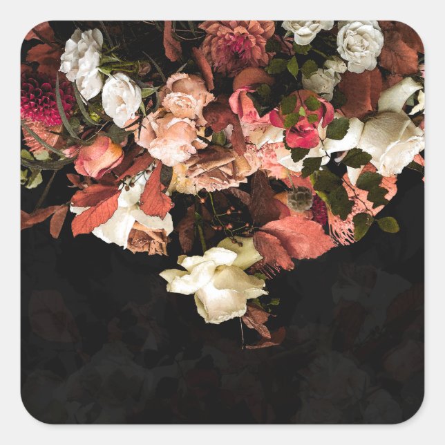 Pegatina Cuadrada "Fantasía floral otoñal" (Anverso)