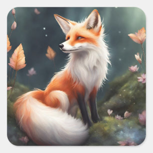 Pegatina Cuadrada Fantasía Fox Nature Art