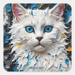 Pegatina Cuadrada Fantasía Gato Cuato Impasto Blanco