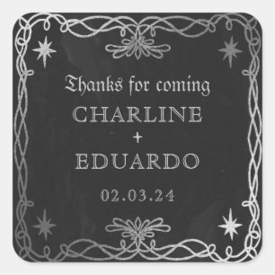 Pegatina Cuadrada Fantasía gótica celeste Boda de marfil plateado