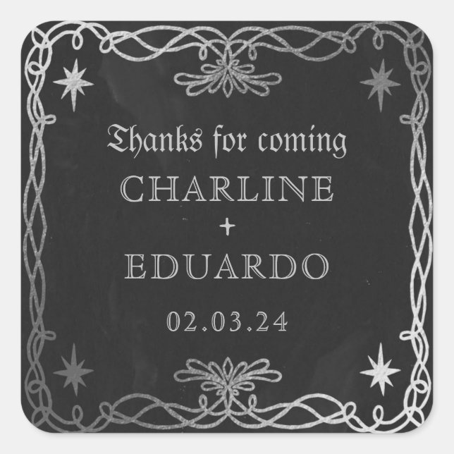 Pegatina Cuadrada Fantasía gótica celeste Boda de marfil plateado (Anverso)