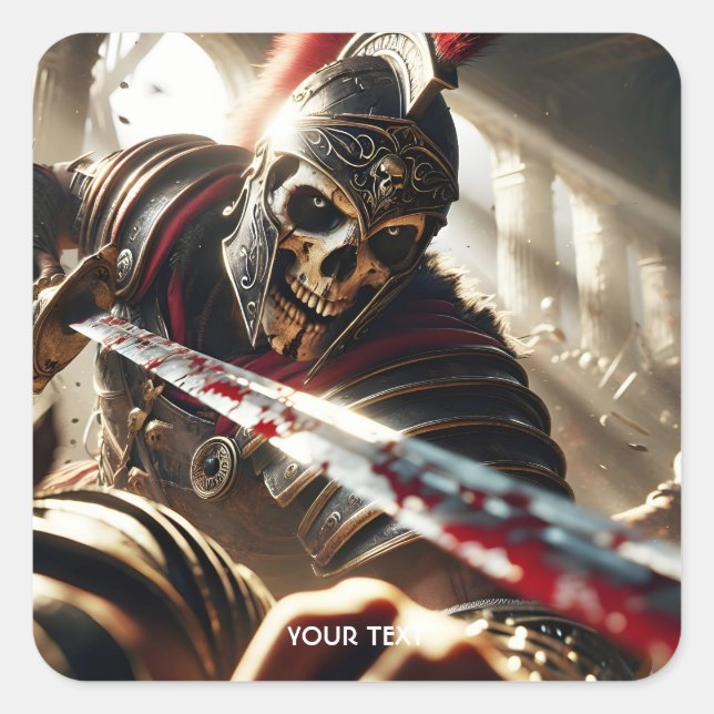 Pegatina Cuadrada Fantasía guerrera guerrero antiguo armería (Anverso)