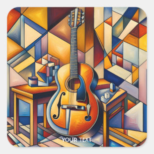 Pegatina Cuadrada Fantasía Guitarra Cubista Estilo