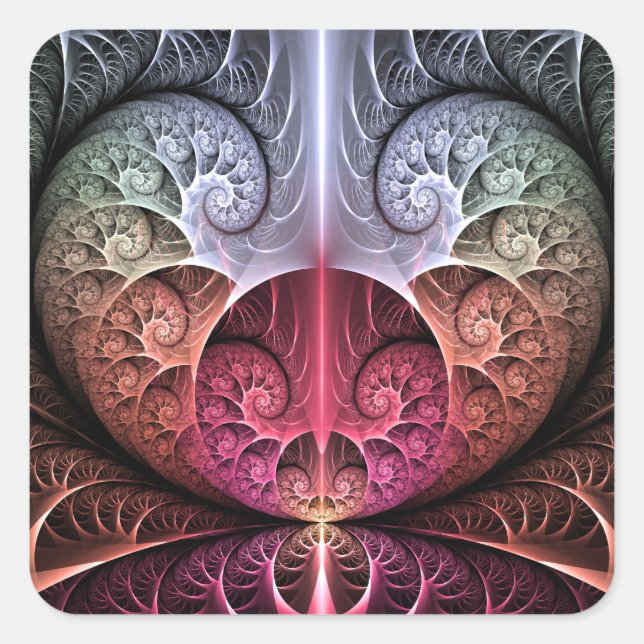 Pegatina Cuadrada Fantasía irreal abstracta arte fractal (Anverso)