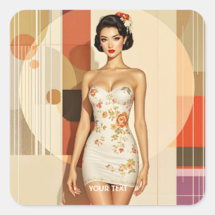 Pegatina Cuadrada Fantasía linda dama japonesa