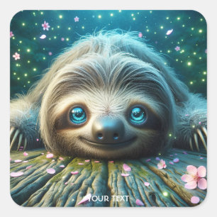 Pegatina Cuadrada Fantasía lindo-amigable Laying Sloth