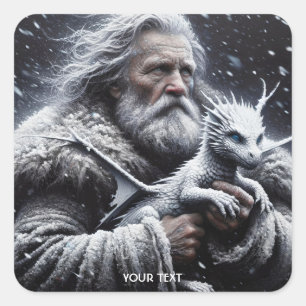 Pegatina Cuadrada Fantasía lindo viejo dragón