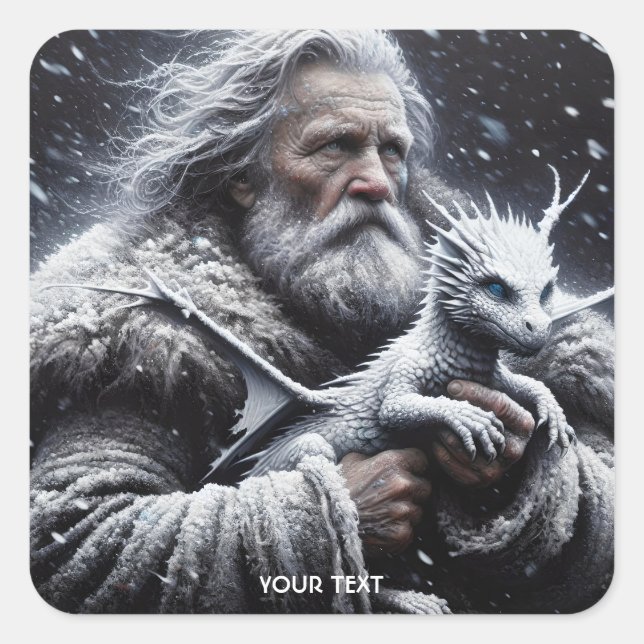 Pegatina Cuadrada Fantasía lindo viejo dragón (Anverso)