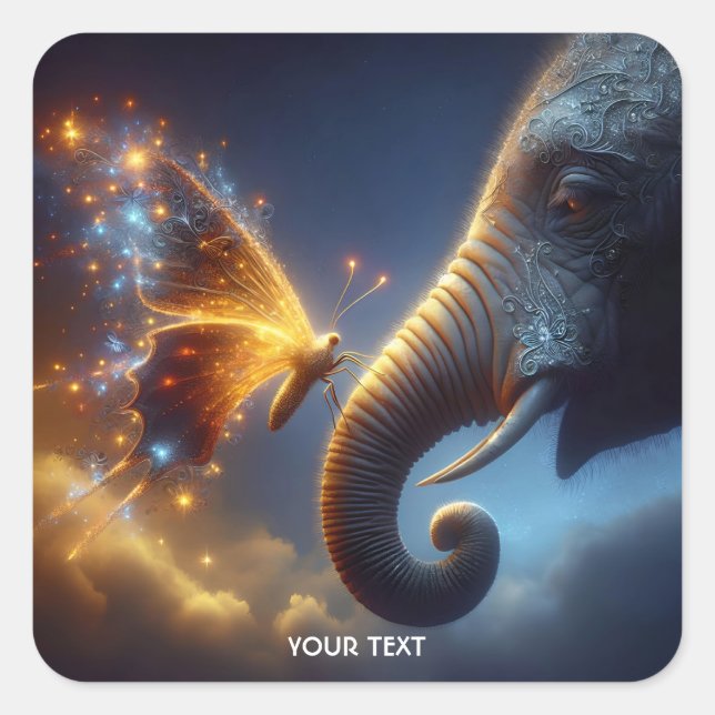 Pegatina Cuadrada Fantasía Mariposa Cuta Elefante Bebé (Anverso)