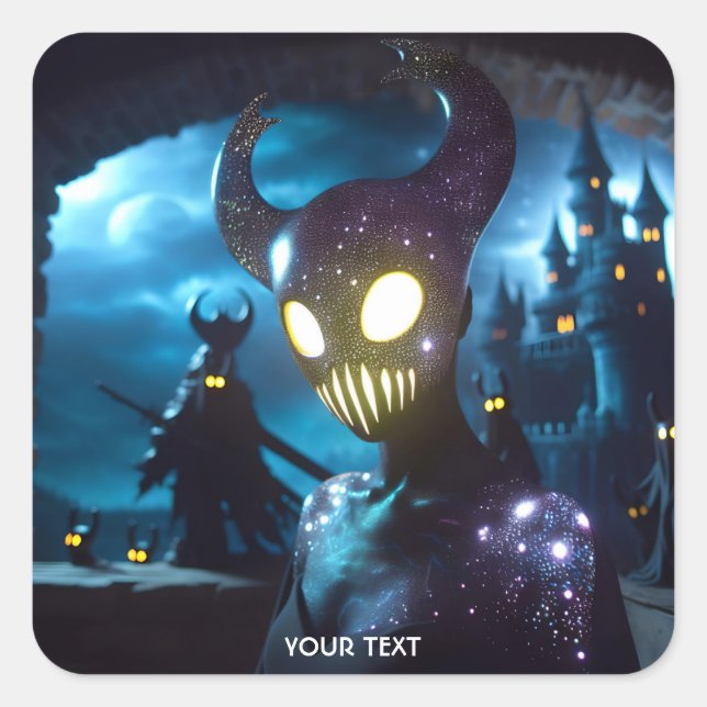 Pegatina Cuadrada Fantasía Máscara de ojos amarillos y tristes (Anverso)