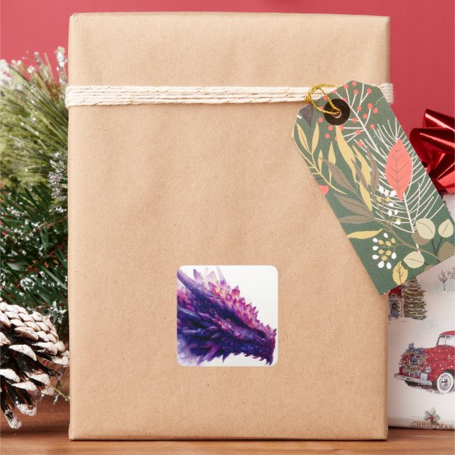 Pegatina Cuadrada Fantasía Mística Ametista Crystal Dragon Bestia (Vacaciones)