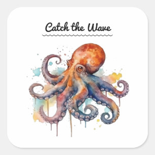 Pegatina Cuadrada Fantasía Oceánica: Pulpo Colorido