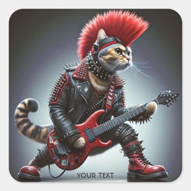 Pegatina Cuadrada Fantasía Punk lindo gato rosa (Anverso)