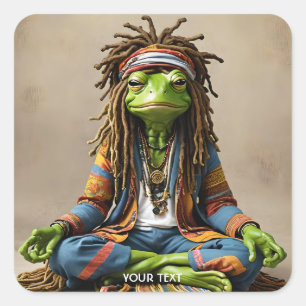 Pegatina Cuadrada Fantasía Rana Cuta Borda Meditación