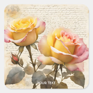 Pegatina Cuadrada Fantasía Rosas Cute Escritura Carta