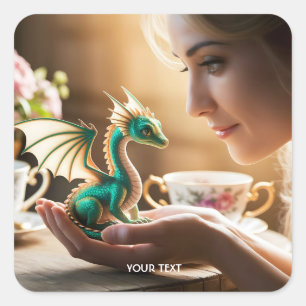 Pegatina Cuadrada Fantasía suave dragón irlandés