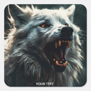 Pegatina Cuadrada Fantasía suave lobo blanco enojado