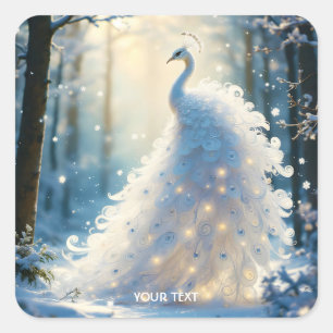 Pegatina Cuadrada Fantasía suave nieve blanca Peacock