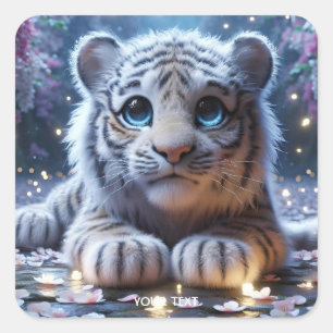 Pegatina Cuadrada Fantasía Tígre Blanco